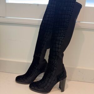 Stuart Weitzman Black Velvet Textured Over the Knee Boots